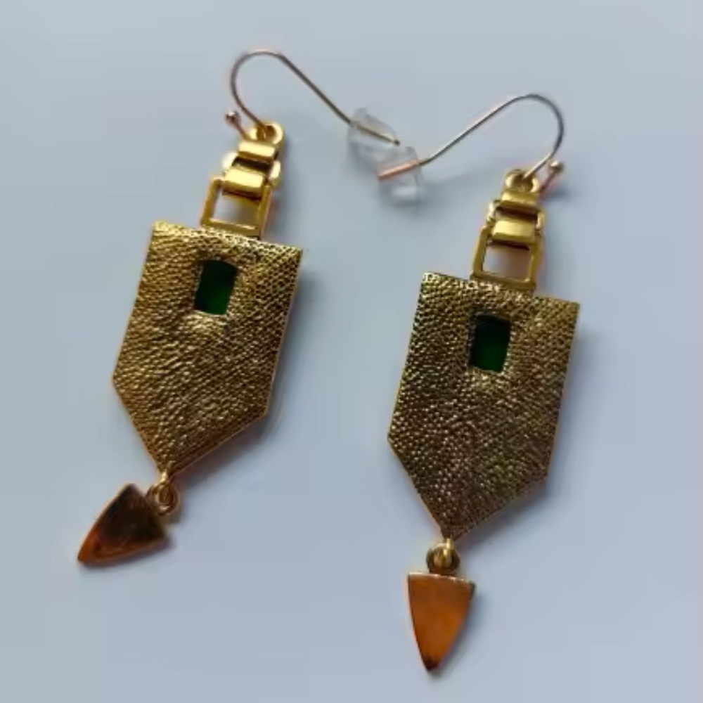 Marquis Ethnic Vintage Emerald Bronze Brushed Earrings - Picture 10 of 10